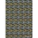 Chiffon Print | Regalia Black Chiffon with Bright Gold and Silver Damask pattern, A4 | PaperSource