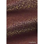 Chiffon Print | Leafage Deep Maroon Chiffon with Gold Flowers and Branches pattern, A4 - curled | PaperSource