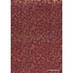 Chiffon Print | Leafage Deep Maroon Chiffon with Gold Flowers and Branches pattern, A4 | PaperSource
