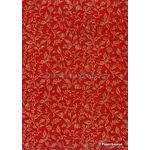 Chiffon Leafage Red with Gold Floral Textural Print on A4 | PaperSource