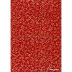 Chiffon Print | Leafage Red Chiffon with Gold Floral Textural Print on A4 | PaperSource