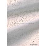 Precious Metal | Flourish Silver raised foil swirl pattern on Baby Pink Chiffon, a sheer shimmery A4 fabric sheet - curled | PaperSource