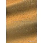 Precious Metal | Flourish Gold raised foil swirl pattern on Ochre Yellow Chiffon, a sheer shimmery A4 fabric sheet - curled | PaperSource