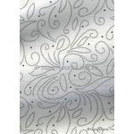 Precious Metal | Flourish Black raised foil swirl pattern on White Chiffon, a sheer shimmery A4 fabric sheet - curled | PaperSource
