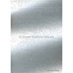 Precious Metal | Flourish Silver raised foil swirl pattern on White Chiffon, a sheer shimmery A4 fabric sheet  - curled| PaperSource