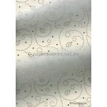 Precious Metal | Tiny Heart Gold raised foil tiny hearts and swirls pattern on Ivory Chiffon, a sheer shimmery A4 fabric sheet - curled | PaperSource