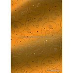 Precious Metal | Tiny Heart Gold raised foil tiny hearts and swirls pattern on Orange Chiffon, a sheer shimmery A4 fabric sheet - curled | PaperSource