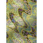 Japanese Chiyogami Floral 7, Small Sheet with Waves of Blue and Purple flowers on a Green Background. A Washi Yuzen Handmade Paper | PaperSource