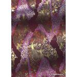 Chiyogami | Crane 04 Japanese handmade, screen printed paper with a pattern of Gold Cranes in flight outlined in gold on a purple background - curled | PaperSource