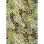 Japanese Chiyogami Floral 7, Small Sheet with Waves of Blue and Purple flowers on a Green Background. A Washi Yuzen Handmade Paper | PaperSource