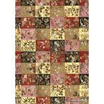 Chiyogami | Floral 15 Japanese handmade, screen printed floral paper in brown, green and beige tones in a patchwork style pattern with gold outlines | PaperSource