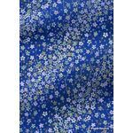 Chiyogami | Floral 19 Japanese handmade, screen printed paper with white, mauve, baby blue and pastel green blossoms, gold arches and tiny white flowers on a blue background with gold highlights - curled | PaperSource