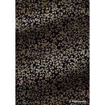 Chiyogami | Floral 47 Japanese handmade, screen printed paper with gold blossoms on black background-curled | PaperSource