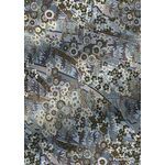 Chiyogami | Floral 59 Japanese handmade, screen printed paper with floral pattern in blue tones and cream floral and geometric pattern with gold outline - curled  | PaperSource