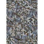 Chiyogami | Floral 59 Japanese handmade, screen printed paper with floral pattern in blue tones and cream floral and geometric pattern with gold outline  | PaperSource