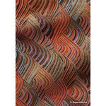 Chiyogami | Panorama 04 Japanese handmade, screen printed paper with Striped Hills in Red, Black and Blue outlined in gold - curled | PaperSource