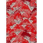 Katazome | Landscape 01, Small Sheet, Japanese handmade, hand stencilled printed paper with a pattern of red hills, cherry blossoms, waves and swirls in red, black and white | PaperSource