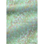 Chiyogami | Floral 20 Japanese handmade, screen printed paper with white, pink and lilac blossoms, gold arches and tiny white flowers on a mint green background with gold highlights - curled | PaperSource