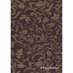 Burlap Tulip Gold on Burgundy Burlap Hessian Rustic themed hand screen printed, recycled fabric