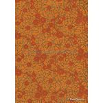 Suede Bling | Floral Cobweb Orange Flocked pattern with Gold Glitter on Orange Handmade, Recycled Cotton A4 Paper | PaperSource
