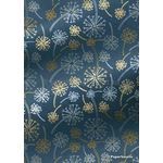 Patterned Dandelion | Gold and Silver print on a Teal Blue handmade with glitter highlights, recycled paper-curled | PaperSource
