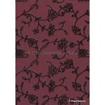 Suede Gothic Vine | Black Flocking on Deep Maroon Cotton, A4 handmade, recycled paper | PaperSource