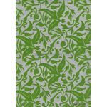 Suede Leafy Vine | Leaf Green Flocking on Silver Metallic Cotton, handmade, recycled A4 paper | PaperSource