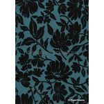 Chiffon Flock | Magnolia Teal Blue Chiffon with Black Flocked Floral Print, A4 120gsm | PaperSource