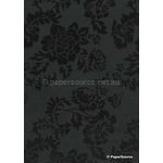Suede Peony | Black Floral Flocking on Black Matte Cotton Handmade, Recycled A4 Paper | PaperSource