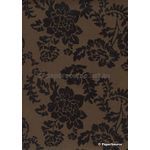 Suede Peony | Black Floral Flocking on Chocolate Brown Matte Cotton Handmade, Recycled A4 Paper | PaperSource