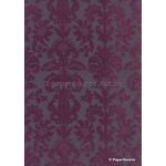 Suede | Petite Damask Maroon Flock on Maroon Cotton Handmade, Recycled 150gsm A4 Paper | PaperSource