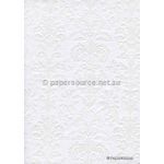 Suede | Petite Damask White Flocked design on White Cotton Matte Handmade, Recycled Paper | PaperSource