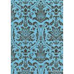 Suede Regal | Chocolate Brown Flocked damask design on Pastel Blue Matte Cotton, Handmade, Recycled A4 Paper | PaperSource