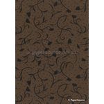 Suede Tulip | Black Flocked Floral design on Chocolate Brown Matte Cotton Handmade, Recycled A4 Paper | PaperSource