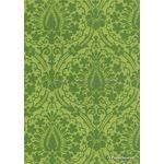 Suede Vintage Daisy | Green Flocked Damask design on Leaf Green Matte Cotton Handmade, Recycled A4 Paper | PaperSource