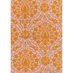 Suede Vintage Daisy | Orange Flocked Damask design on Lilac Matte Cotton Handmade, Recycled A4 Paper | PaperSource