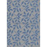 Suede Willow | Blue Flocked Leafy Vine design on Metallic Silver Cotton Handmade, Recycled A4 Paper | PaperSource