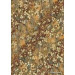 Chiyogami | Floral 14 Japanese handmade, screen printed floral paper in brown, beige tones with cream blossoms with gold outlines | PaperSource