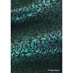Foil Turquoise on Black Brocade