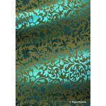 Foil Turquoise on Olive Green Brocade