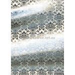 Flat Foil | Insignia with Silver foiled Damask pattern on Quartz White Pearl on handmade, recycled A4 paper - curled | PaperSource