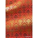 Flat Foil | Insignia Red Matte Cotton with Gold foiled design, handmade, recycled A4 paper - curled | PaperSource