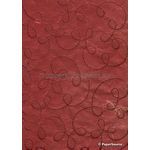 Embroidered Swirl Red stitching on Red Laser SIlk A4 Handmade, Recycled paper | PaperSource