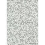 Chiffon Print | Spring Silver Chiffon with White and Silver Floral pattern outlined in Silver Glitter, A4 - curled | PaperSource