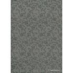 Chiffon Print | Fleur Charcoal Chiffon with Charcoal Grey and Glitter Floral Vine Print, A4 | PaperSource