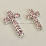 Diamante Cross T-058 Small with single row of crystal pink diamantes and flat on back. Perfect for Baptisms, Communions and other religious events.