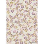 Chiffon Print | Laurel White Chiffon with Pink and Gold Floral Vine Glitter pattern, A4 | PaperSource