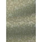 Chiffon Print | Paisley Sage Chiffon with Silver Glitter Floral Vine Print, A4 - curled | PaperSource
