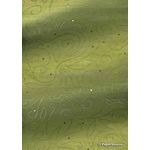 Precious Metal | Flourish Silver raised foil swirl pattern on Sage Green Chiffon, a sheer shimmery A4 fabric sheet - curled | PaperSource