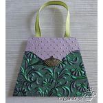 Embossed Foil handbag using Green Foil on Purple Matte Cotton A4 handmade recycled paper